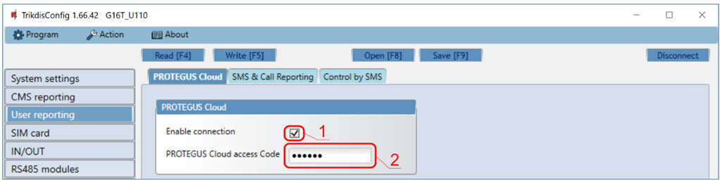 TrikdisConfig – User reporting, PROTEGUS Cloud fül.