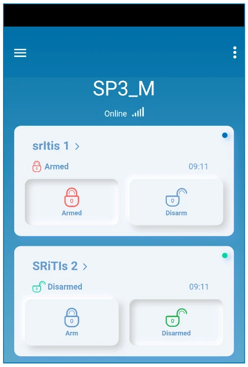 Két partíció a Protegus 2-ben: az 1. élesítve (piros, zárt lakat), a 2. kikapcsolva (zöld, nyitott lakat).