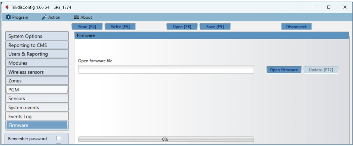 TrikdisConfig – Firmware oldal: Open firmware és Update [F12].