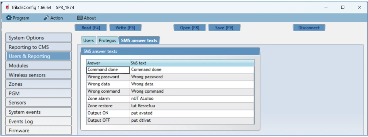 **Users & Reporting → SMS answer texts**: a válasz-SMS-ek szövege.